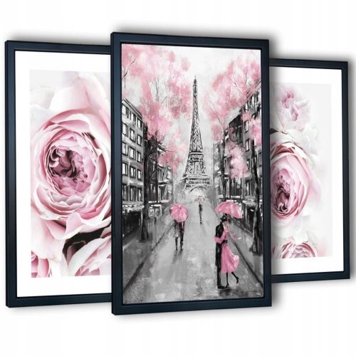 3 slike za dnevno sobo v okvirju Pink Peonies 129x63