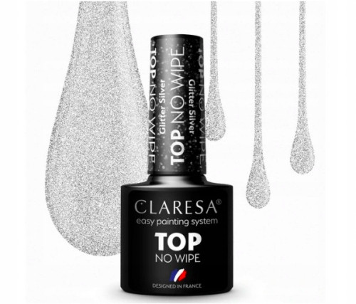  CLARESA TOP NO WIPE TOP Z BLEŠČICAMI HYBRID TOP Z BLEŠČICAMI SREBRNA 5 ml