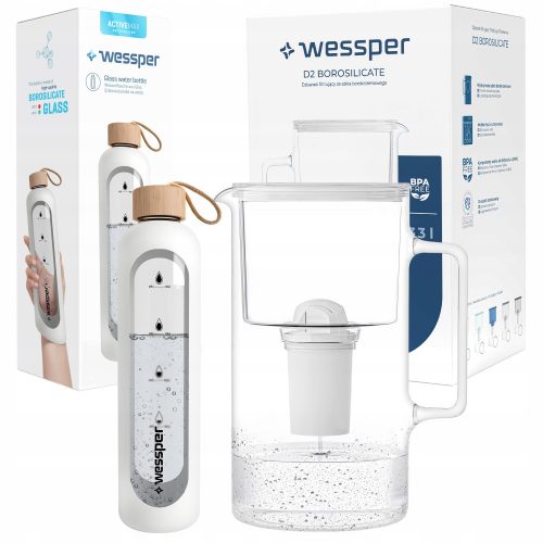  Wessper D2 Borosilicate Aquaclassic filter vrč 3,3 l bel + steklenica Wessper 1000 ml