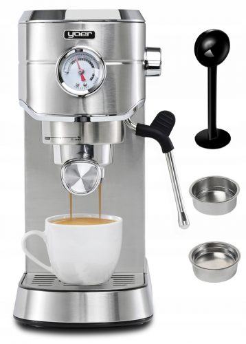  Yoer Lungo 1450 W portafilter espresso aparat, srebrno/siv