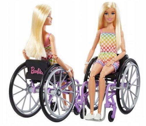  Modna lutka Barbie v invalidskem vozičku. Karirasta obleka HJT13