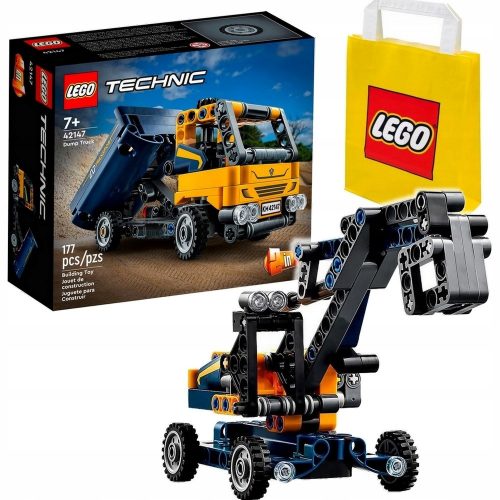  LEGO Technic Lego kocke 2v1 prekucnik teleskopski bager na kolesih tovornjak kiper 451476 + LEGO papirnata vrečka 6315786 rumena 24x8x18 cm