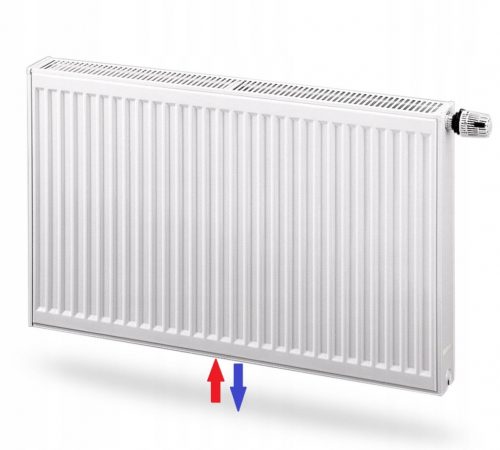  Jekleni panelni radiator Purmo 2393 W bel 1400 x 600 x 102 mm - spodnji priključek