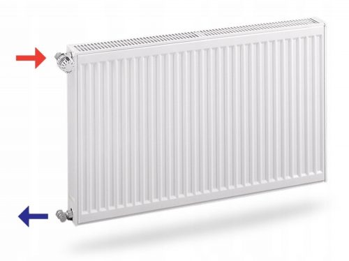 Jekleni panelni radiator Purmo 1649 W bel 700 x 600 x 152 mm - stranski priključek