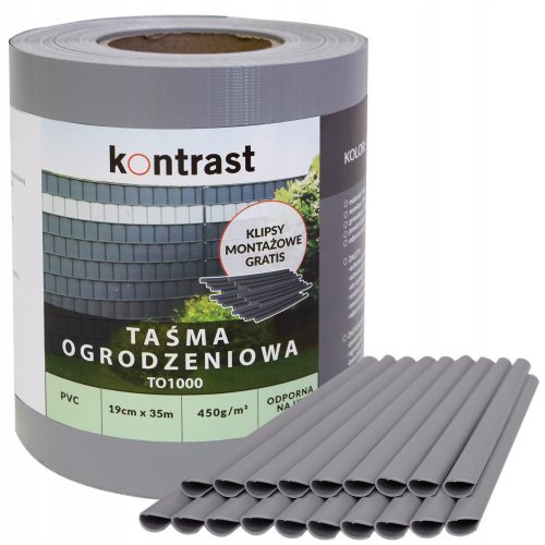 Kontrastni ograjni trak 35 m x 19 cm s sivimi sponkami