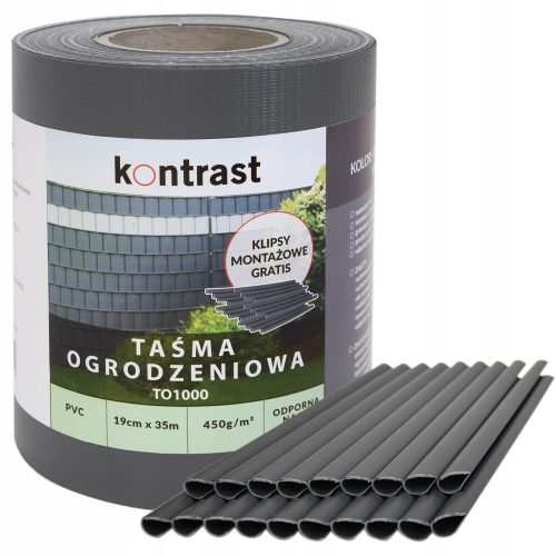 Ograjni trak s sponkami Contrast TO1000 grafit 19 cm x 35 m