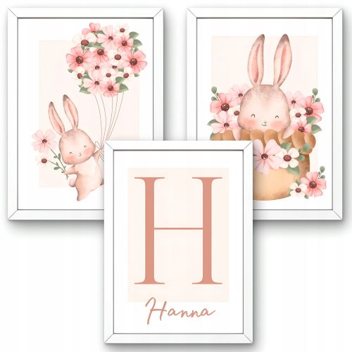  KOMPLET 3 PLAKATOV A3 A3 BABY NAME BUNNY FLOWERS