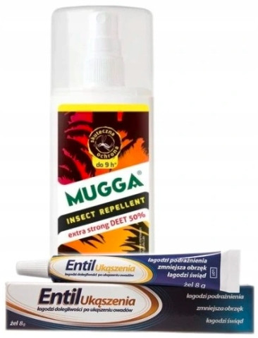  Mugga Deet pršilo proti komarjem in klopom 50% 75 ml + Entil gel za ugrize Entil bites 8 ml 8 g