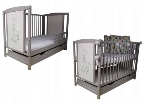  Lesena postelja SHOPBABYCOM BRUNO GREY TAPCZANIK 60 x 120 cm odtenki sive