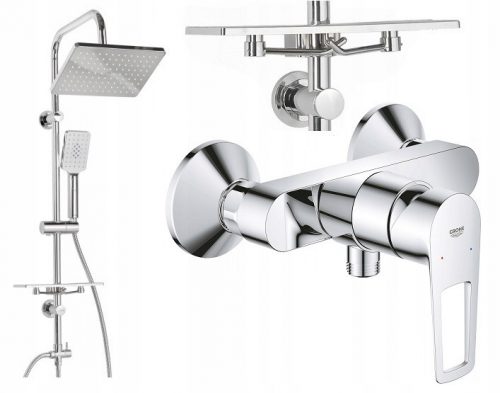 Grohe BauLoop enoročna stenska armatura za prho, krom + nadometna tuš garnitura Invena Nyks