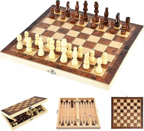  LESENI ŠAHOVI BACKGAMMON DAME 3V1 SET Woody Chess Set