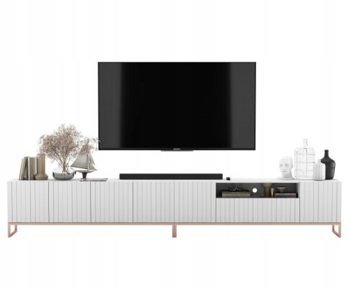  Moderna Glamour TV komoda, TV omarica Matt White, rebraste sprednje strani, 300 cm