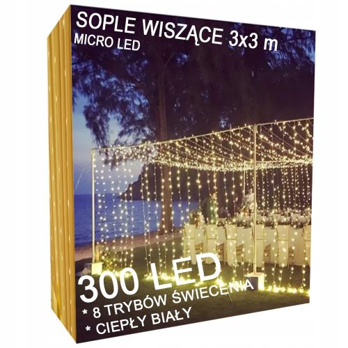  GARLANDA LUČ ZA ZAVESE ICILS LED LAMPS 8 NAČINOV TOPLO BELA 3x3m