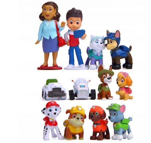  PAW PATROL DOG SET 10 FIGURIC IN 2 VOZIL