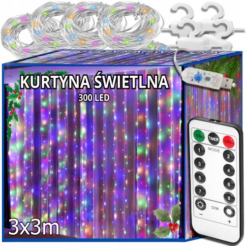  SVETLOBNA ZAVESA 300 LED BARVA 3x3 USB GIRLANDA ZA BOŽIČNO JELKO DALJ.