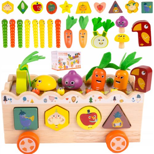  LESENA IGRA SORTER ZELENJAVE MONTESSORI CATCH THE WORM PUZZLE BLOCKS