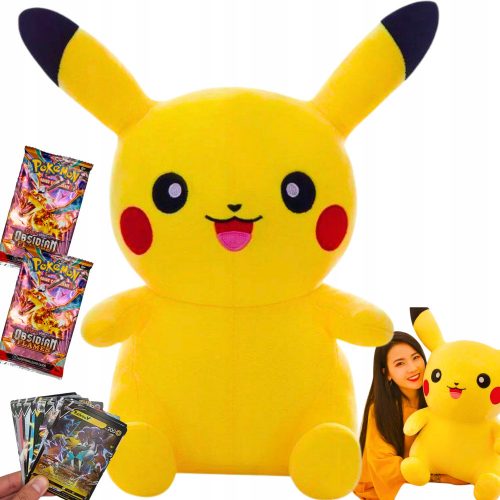  PIKACHU POKEMON PLIŠASTA MASKOTA VELIKA XXL 65 CM + 2× Pokemon karte OBSIDIAN PLAMENI 1 vrečka z 10 kartami