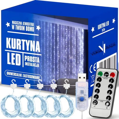  SVETLOBNA ZAVESA 200 LED COLD 3x2m USB GIRLANDA BOŽIČNO JELKO DALJ.