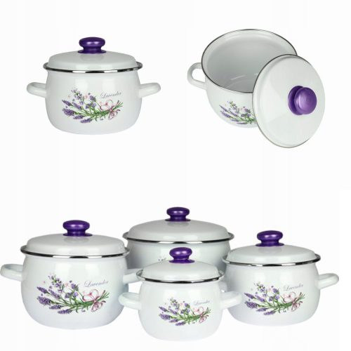 Set lončkov Enamel Rybnik Lavender, nerjaveče jeklo, 8 kosov.