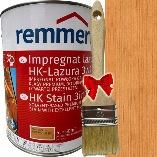 Remmers HK-Lazura 3v1 sredstvo za glaziranje Bor/Macesen 5 l + Ravna ploščata krtača 5904122341216 5 cm