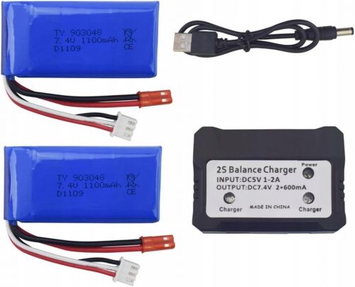  Komplet 2 baterij 7,4 V 1100 mAh Polnilec WLtoys A949, A959, A969, A979, K929