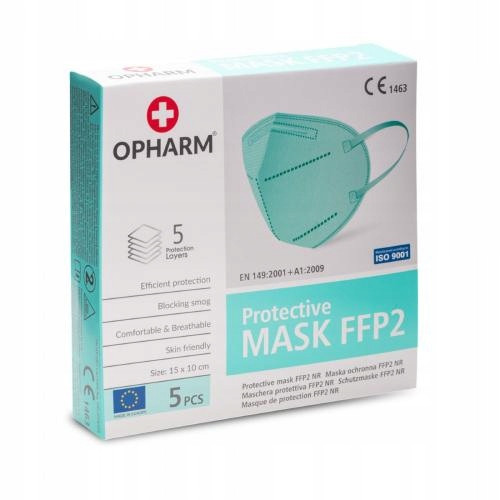  OPHARM Zaščitna maska FFP2 turkizna, 5 kos.