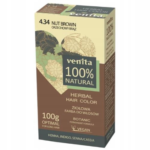  Zeliščna barva za lase Venita Herbal Hair Colour 4,34 orehovo rjava 100 g