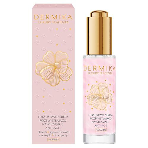  Dermika Luxury Placenta luksuzni posvetlitveni in vlažilni dnevni serum proti staranju 30 ml