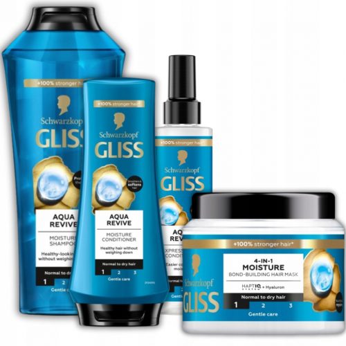  Gliss Aqua Revive Shampoo Mask Balzam za suhe in normalne lase 4 kos