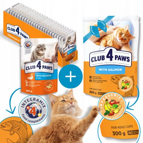  CLUB 4 PAWS mokra hrana za mačke - Losos v želeju 24x100 g + GRATIS