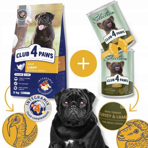  CLUB 4 PAWS suha hrana za pse majhnih pasem s prekomerno telesno težo Light 5 kg + GRATIS