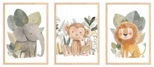  Komplet 3 plakatov 30x40 cm Cute Animals Safari Wild Lion Elephant Monkey