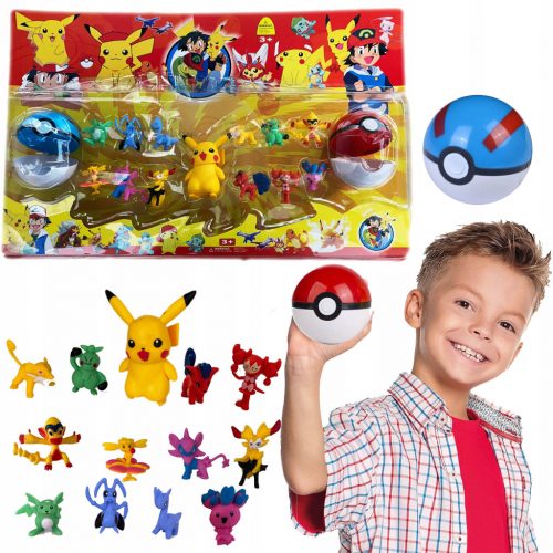  POKEMON FIGURICE FIGURICA 13 KOS + 2x POKEBALL BALL LARGE PLAY SET