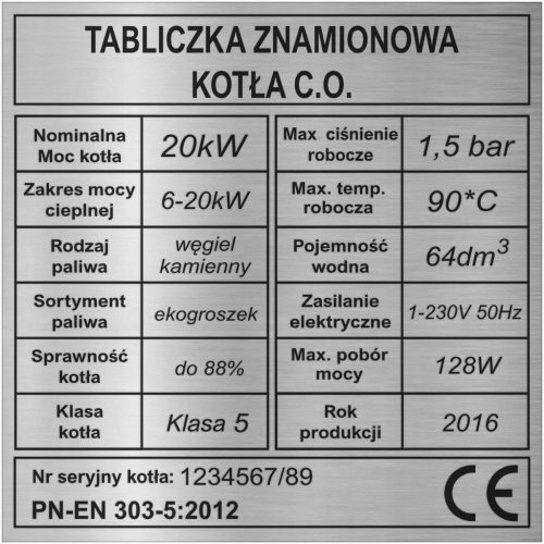  Tipska ploščica za kotel za centralno ogrevanje - graviranje! 9x9 cm