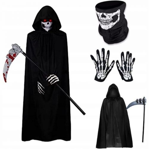  5 kosov/komplet Halloween Grim Reaper Cloak Set, Black Reaphook Death Cloak kostum