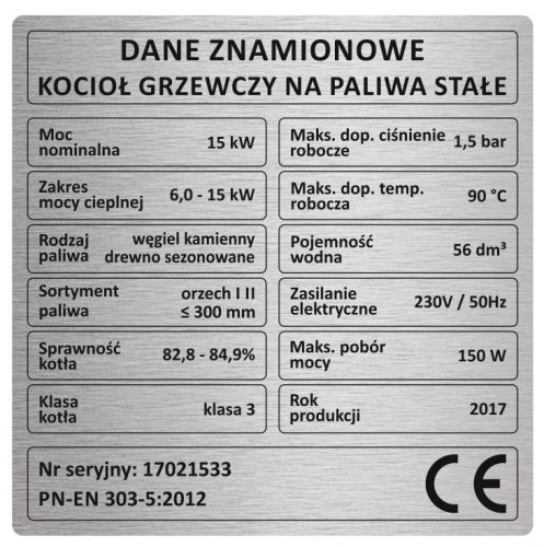  Tipska ploščica kotlovske peči - razred 3