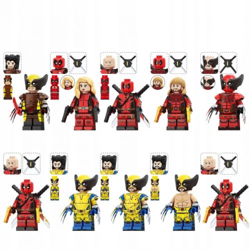  10 kosov gradnikov Super Hero Deadpool Wolverine figura + katane NOVO