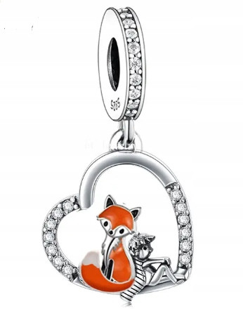  MD charms obesek srce lisica fox kamni S925