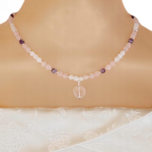  Ogrlica Kristali Kamni Rose Quartz Amethyst Rock Crystal Silver