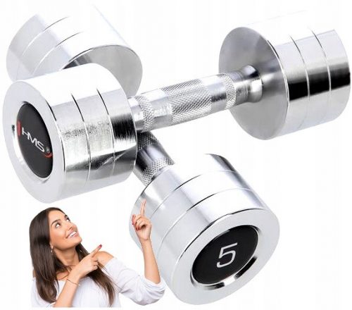 Komplet Chrome Dumbbells HMS Dumbbell 2x5kg Fitness Crossfit Exercises