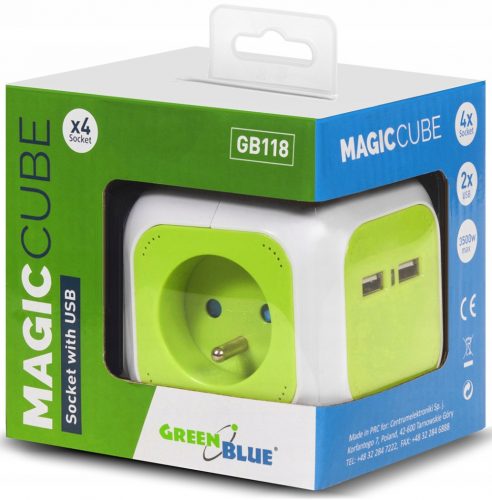 GreenBlue razdelilnik MagicCube GB118, 4 vtičnice, 1,4 m, zelen