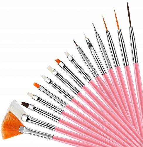  SET 15 ČOPIČEV ZA OKRAŠEVANJE NOHTOV HYBRID OMBRE GEL PROBE PINK